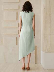 EMERY ROSE Vestido gris azul de longitud media sin mangas con diseño de pliegues retorcidos asimétricos en la cintura y bajo asimétrico, para uso diario, trabajo, regreso a clases, atuendos de maestras y vestimenta casual de negocios para mujer en verano - Azul - Ver 3