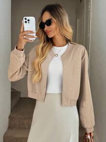 Easowa 休闲米色短款女士夹克，秋冬短款夹克短款上衣夹克米色夹克纹理夹克米色夹克女士女士米色短款夹克 - 米色 - 查看 1