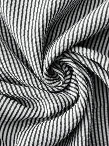 EMERY ROSE 女式夏季条纹露背单排扣荷叶边下摆休闲无袖迷你连衣裙 - 黑色 - 查看 8