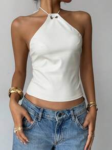 Aloruh 1 件女士纯色无袖露背上衣，夏季时尚，适合外出