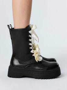 Dola Lovely 女士暗黑朋克摇滚哥特式系带机车靴、厚底踝靴和短靴 - 黑色 - 查看 4