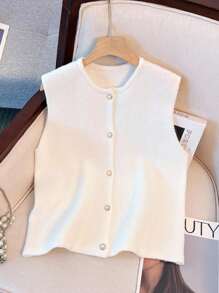 SHEIN Franclia Áo khoác cardigan nữ thời trang tối giản, thanh lịch, đa năng - trắng - Xem 8