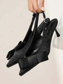 CUCCOO CHICEST 女士尖头小猫跟高跟鞋，蝴蝶结装饰，优雅甜美浪漫百搭时尚舒适鞋，适合哥特式、经典黑色、正式场合、派对、工作场所、婚礼、节日 - 黑色 - 查看 4