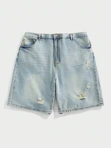 EASEVO Plus Size Men's Casual Denim Shorts, Suitable For Summer - Blue - View 2