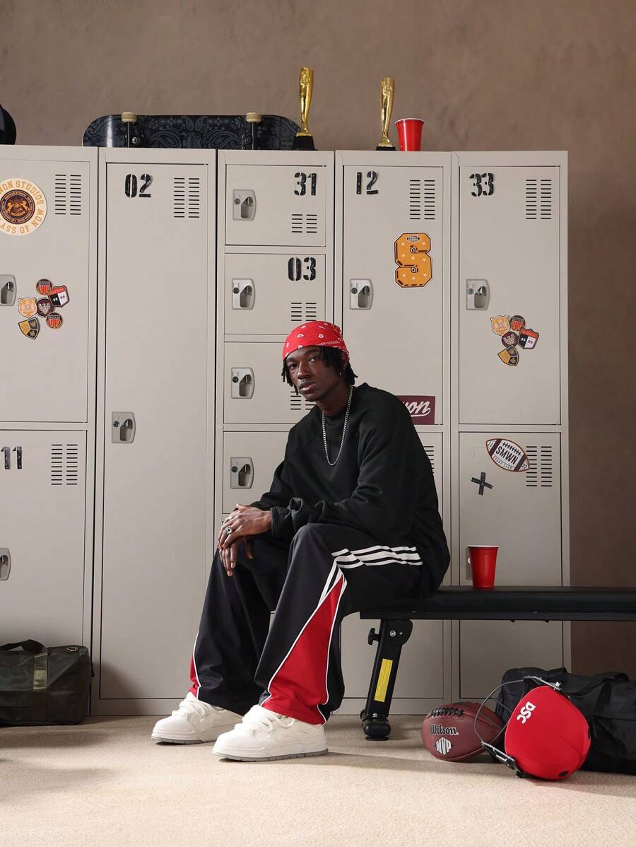 SUMWON Pantaloni sportivi larghi con bande laterali, pantaloni da allenamento ad alte prestazioni, abbigliamento sportivo in nylon per palestra, corsa e competizioni