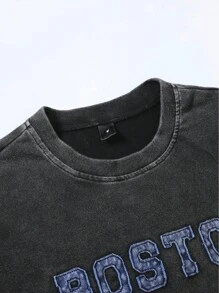 Manfinity Roghcode Men's Distressed T-Shirt With Denim Applique Embroidery - Black - View 3
