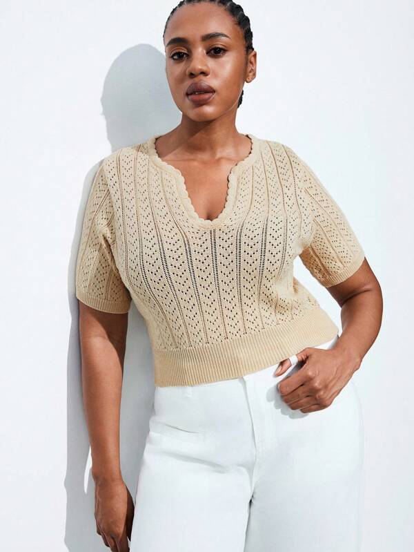 Maija Plus Size Plain Short Sleeve Knit Top, Casual Summer Fall Women Clothes Autumn Clothes Back To School Clothes Homecoming Modest Vintage Clothes Women Old Money Teacher Outfits For Women Romantic, Fashion, Versatile;  Comfortable,  Stylish, Elegant, Casual, , Simple Daily Wear, Essential, Solid Color, Holiday Casual, Decent, Single Lady,  Elegant Fashion Business Casual Woman Going Out Tops Graduation Outfit  Steacher Outfits For Women