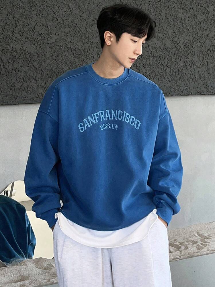 Men's Autumn Letter Embroidery Pullover Baggy Sweatshirt