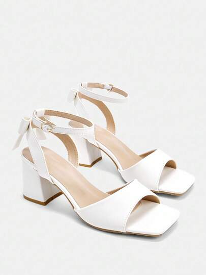 CUCCOO CURVES Plus Size Women's Simple Open Toe Bow Decor Sandals, Suitable For Outdoor, Vacation And Daily Wear In Summer