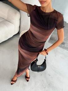 Lavishia 女士时尚网纱印花短袖长连衣裙，春夏女装，夏季女装，工作夏季连衣裙，中长连衣裙，沙滩派对毕业礼服，办公室女士连衣裙，机场夏季蜜月女士连衣裙，波西米亚风女士连衣裙，夏季女士连衣裙，夏季度假婚礼宾客连衣裙 - 彩色 - 查看 8
