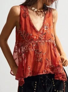 Bohemela 女士休闲梭织露背吊带衬衫 - 棕色 - 查看 3