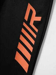 SHEIN Tween Boys'Burnt Orange T-Shirt & Black Sweatpants Set,Sporty Casual Summer Vacation Activewear,Collegiate Style Soft Fabric 2pcs Athletic Outfit - Multicolor - View 7