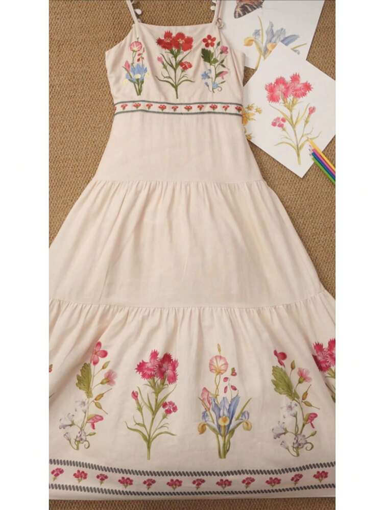 FLORAL PRINT RUFFLE HEM DRESS
