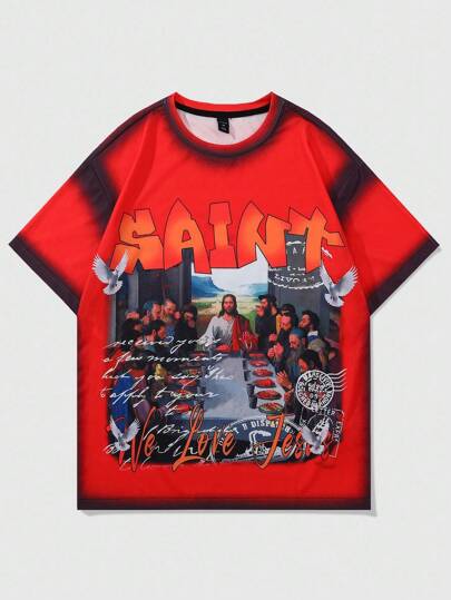 Goth Herren Grafik-Muster Rundhals Kurzarm T-Shirt, Sommer