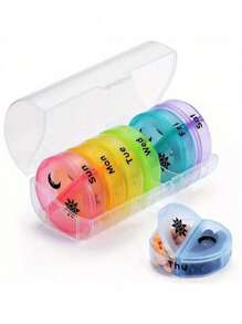 圆形迷你旅行防潮14格医药盒便携可拆卸防尘一周七天药品盒打包盒 - 彩色 - 查看 17