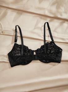 Charlaine حمالة صدر مثيرة مزينة بالدانتيل والأزهار مع سلك داخلي - الأسود - مشاهدة 2