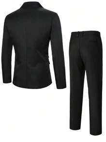 Manfinity Bizformal Men's Casual Suit Set - Jacket And Pants - Black - View 2