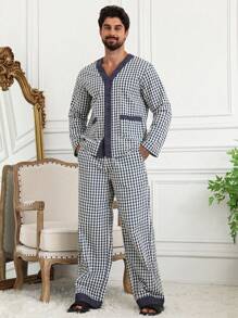 DAZY Plaid Fabric Shirt Paired With Men's Casual Home Outfit, Spring/Summer, Fall Clothes Pajama - Multicolor - View 5