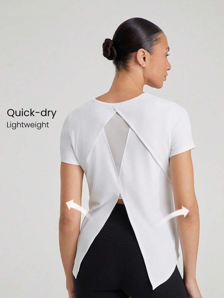 Run Like The Wind Sweat-Wicking Quick-Dry Mesh Slit Back Relaxed Fit Short-Sleeve Tee Running Jogging Training Gym Active Daily Wear