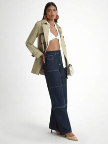 Daynim Women's Casual Vacation Button Fly Wide Leg Jeans Casual Pants Going Out Pants - Dark Wash - View 4