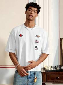 Manfinity VCAY 男士夏季字母印花圆领短袖休闲T恤 - 白色 - 查看 4