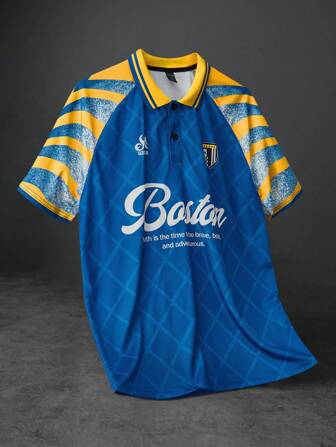 Prep Camisa tipo polo de estilo deportivo americano para hombre, de manga corta