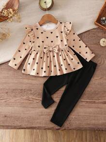 LMoss Kids Baby Girl LMoss 2 Pieces Clothes Set Heart Pattern Knit Casual T-Shirt And Leggings Set Fall Winter - Multicolor - View 6