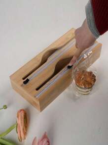 1 Pc, 2-In-1, 3-In-1 Bamboo Storage Bag Organizer For Keeping Food Fresh, Kitchen Drawer Organizer, Plastic Wrap And Foil Cutter, Drawer,Countertop Or Wall Mount Kitchen Organizer