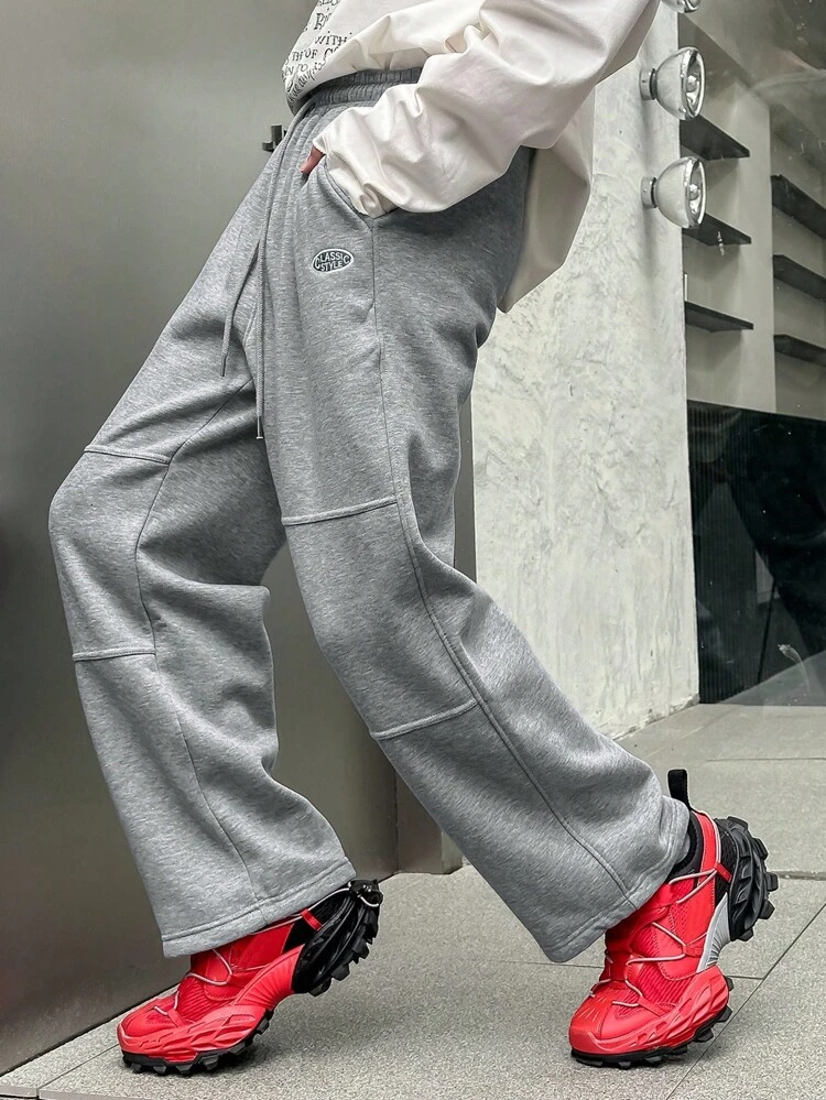 Men's Thermal Lined Letter Embroidered Sweatpants, Autumn/Winter Men Joggers