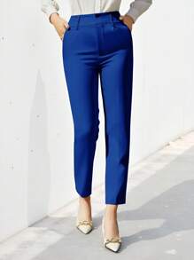 EURMUSE Women's Solid Color Simple Daily Suit Pants  - Blue - View 1