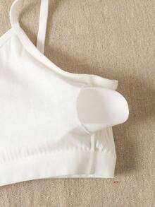 SHEIN 少女三件套白色纯色百搭吊带背心，简约休闲舒适加垫文胸，白色罗纹抹胸上衣三件装，针织抹胸套装，白色露脐背心带文胸