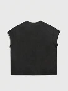 ROMWE MEN Street Life Men's Heart Embroidery Crew Neck Casual Loose Tank Top, 2000s Style - Black - View 2