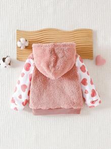 SHEIN Playful Pals 女宝宝休闲加厚豹纹连帽羊毛外套，秋冬