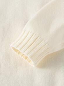 SHEIN Vintaside Kids 女婴毛衣套装 2 件套，优雅淑女风格手工圆领长袖毛衣和条纹针织裤，舒适百搭，适合秋冬季休闲、居家、外出、旅行 - 杏色 - 查看 6