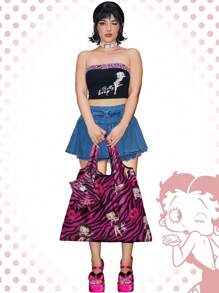 Betty Boop | ROMWE Bolso de tote plegable de gran capacidad con monedero, bolsa de compras portátil, bolsa de gimnasio - Multicolor - Ver 4