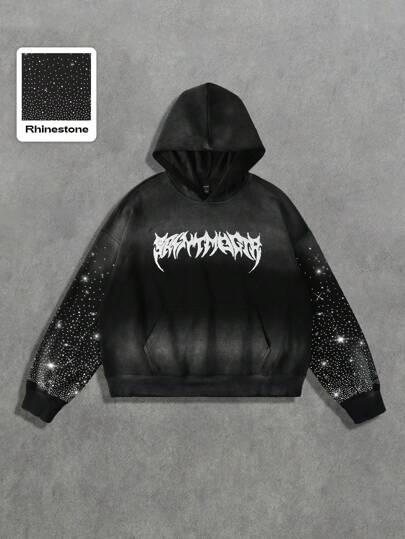 Street Life Men's Rhinestone Embroidered Washed Faded Hoodie