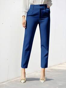 EURMUSE Women's Solid Color Simple Daily Suit Pants  - Blue - View 5
