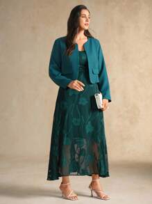 Flouryn Giacca cardigan elegante da donna taglia comoda, collo rotondo, tinta unita - Verde Scuro - Visualizzare 6
