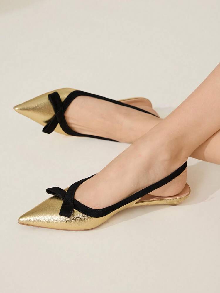 CUCCOO CHICEST Women's Pointed Toe Bow Decor Flat Heel Elegant Sweet Casual Minimalist Fashion Comfortable Faux Leather Dress Shoes, Suitable For Afternoon Tea, Date, Party, Workplace, Halloween, New Year, Summer Festival For Christmas Elegant Shoes Wedding Shoes Summer Shoes Bride Shoes