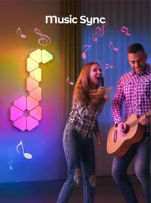 Teckwe 12颗装智能RGB三角形LED灯，可连接自己想要的DIY造型，随音乐同步闪烁节奏，是卧室客厅游戏室完美的家居装饰、派对和礼物 - 白色 - 查看 2