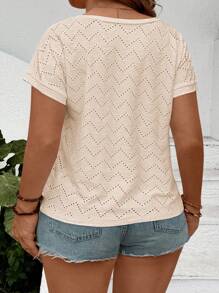 EMERY ROSE T-shirt ample à manches courtes, col V, texturé jacquard, best-seller, grande taille pour femmes