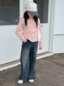 DAZY Tween Girls' Pocketed Wide Leg Loose Casual Versatile Jeans