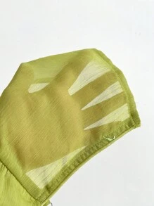 Elamini 女式绿色串珠刺绣亮片雪纺抽绳露背荷叶边休闲度假机场上衣，夏季