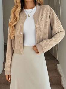 Easowa 休闲米色短款女士夹克，秋冬短款夹克短款上衣夹克米色夹克纹理夹克米色夹克女士女士米色短款夹克 - 米色 - 查看 2