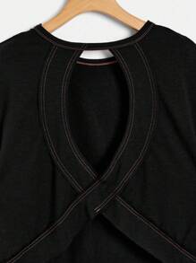 SHEIN Essnce 2 件女式休闲圆领露背蝙蝠袖 T 恤套装，复古风格，适合夏季度假，性感，可爱，Y2K Coconutgirl，波西米亚风，音乐节 - 彩色 - 查看 5