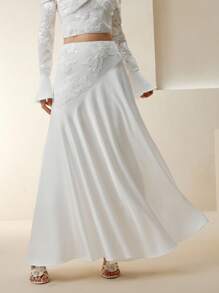 Anewsta Váy nữ thiết kế chắp vá cạp chun thanh lịch đa năng - trắng - Xem 5