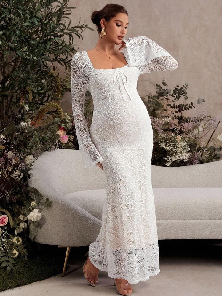 lace long sleeve maternity dress Black Lace Mock Neck Long Sleeve Maternity Maxi Dress