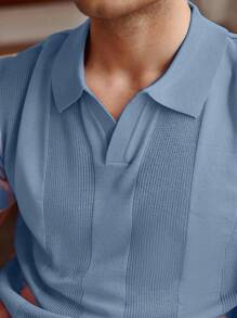 Manfinity Homme 男士休闲V领短袖针织上衣，纯色，适合日常通勤，夏季