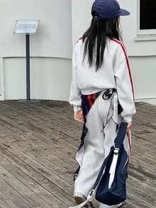 Dazy Kids 少女圆领抓绒印花卫衣套装，秋季穿搭，冬季 - 灰色 - 查看 4