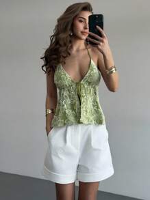 Aloruh 女士度假贴纸装饰性感系带前露背上衣，夏季海滩，波西米亚热带度假狂欢节乡村音乐会伊比沙岛纳什维尔西部服饰 - 綠色 - 查看 3